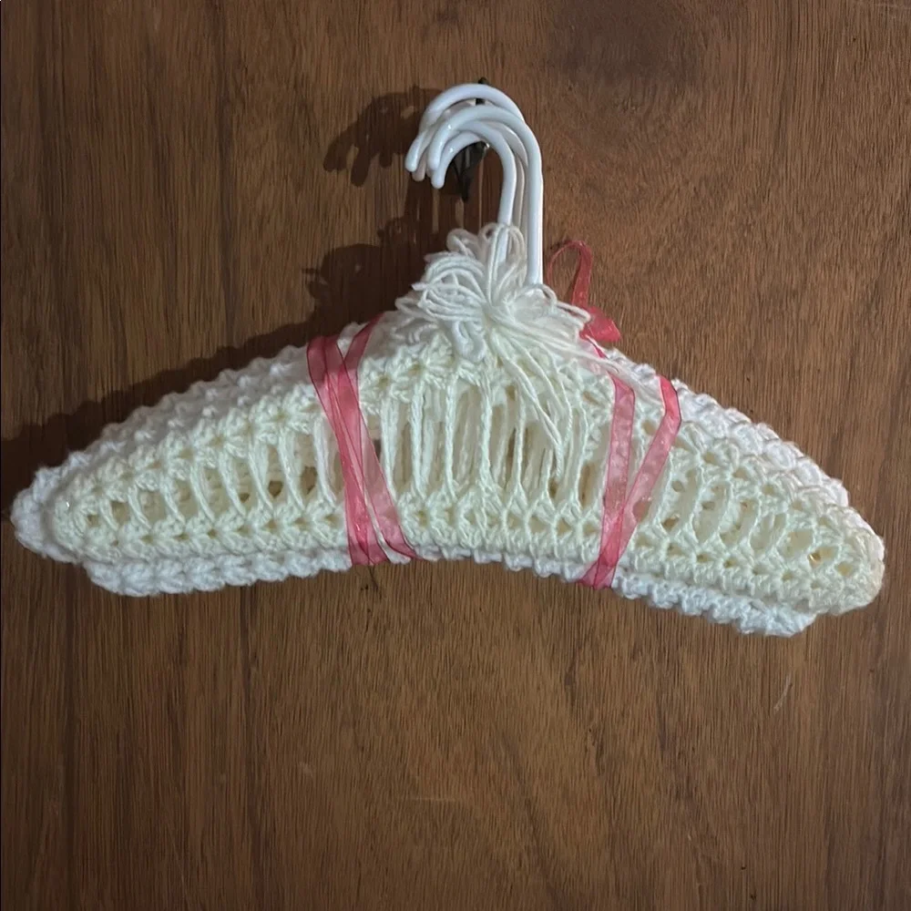 Handmade Crochet Hangers set of 9 white and 1 cream.
